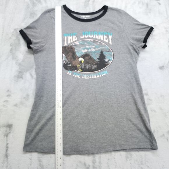 TORRID Top Women 00 M/10 Gray Classic Fit Graphic Ringer Tee Journey Destination - Picture 8 of 9